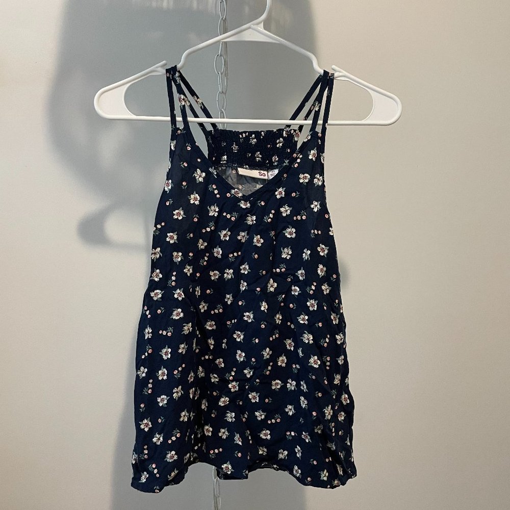 V-neck navy floral tank top